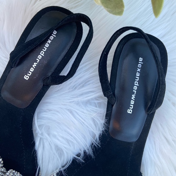 Alexander Wang Low Heel Black Suede Slingback with Rhinestones Size 37 - Picture 2 of 9